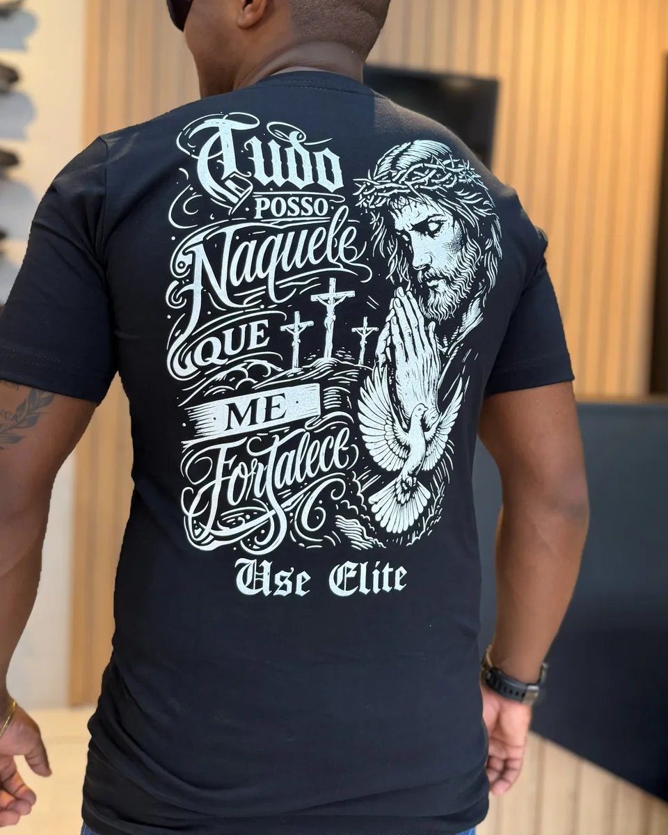 Camiseta Preta Estampa Tudo Posso Use Elite