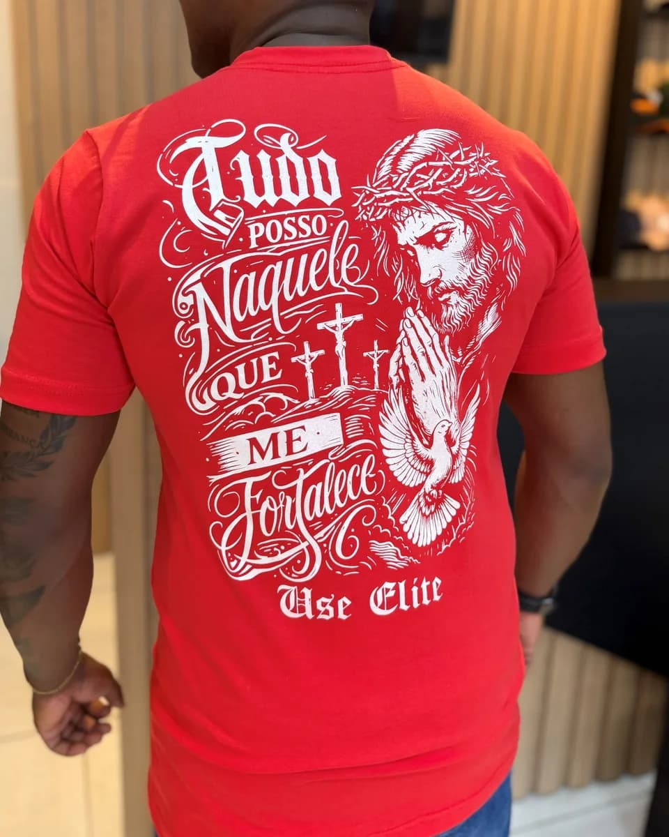 Camiseta Vermelha Estampa Tudo Posso Use Elite