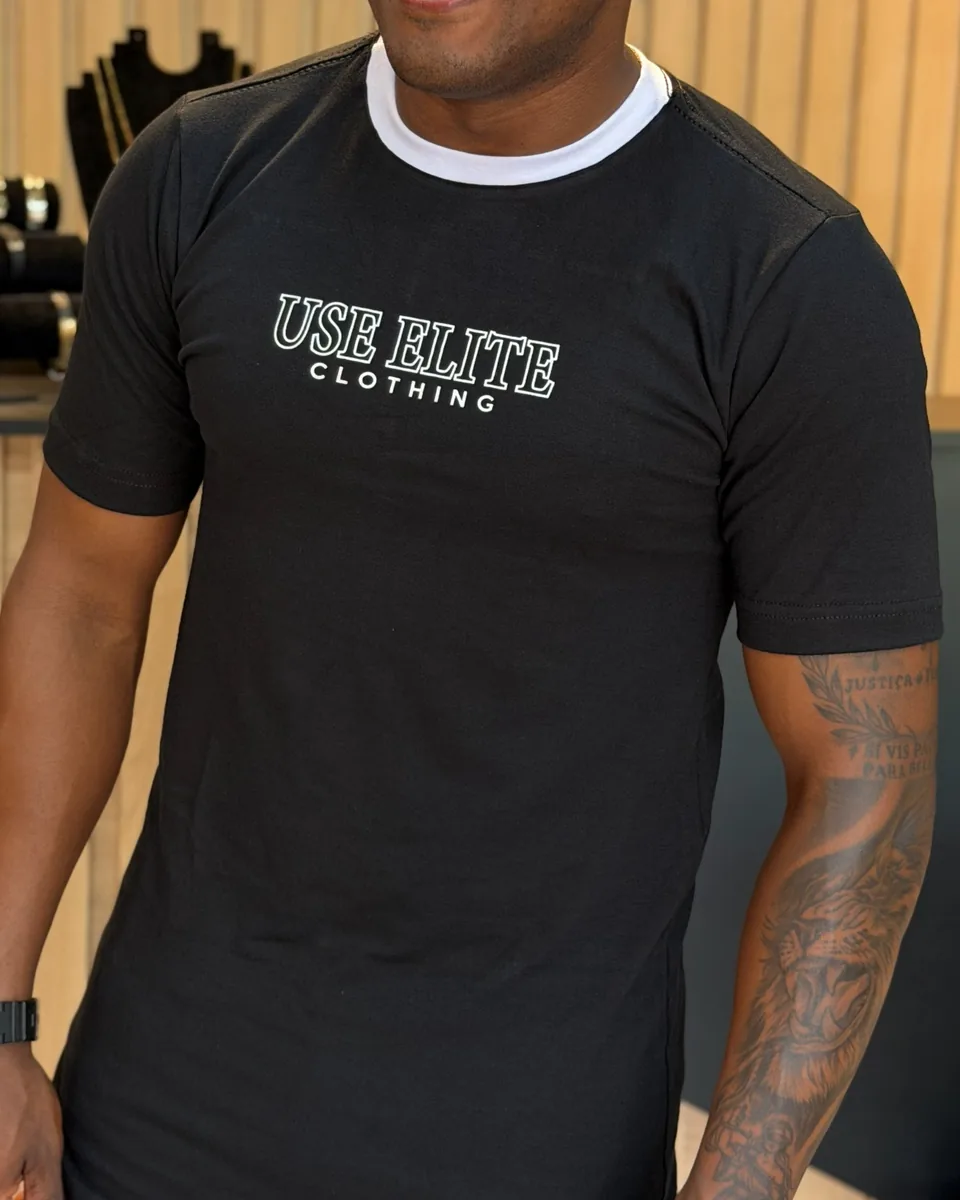 Camiseta Preta Gola Branca Use Elite Clothing
